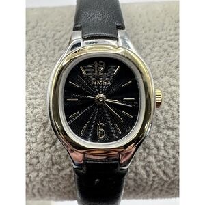 TIMEX Womens New Battery Two-Tone Black Leather 19MM Watch Quartz T23251 Y